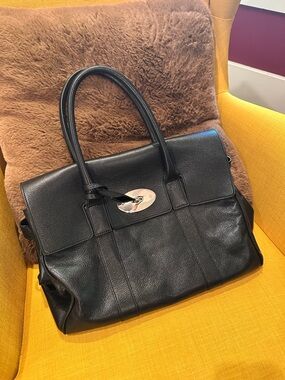 Mulberry Black Leather Bayswater Satchel with Silver Hardware